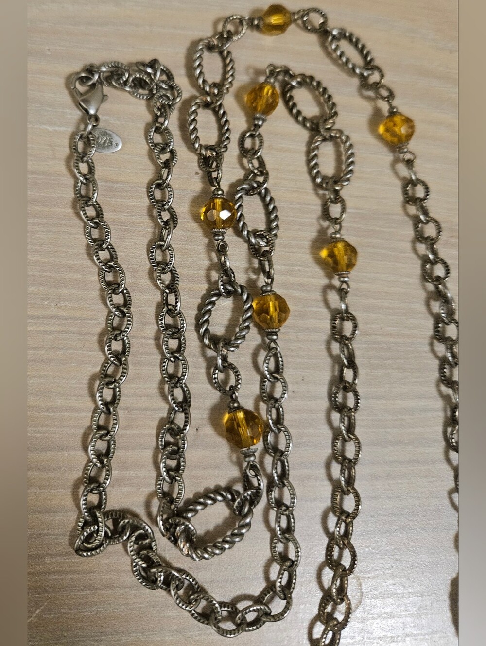 VINTAGE 2028 BRAND SILVER TONE YELLOW CRYSTAL SPACER BEADS CHAIN NECKLACE
